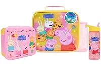 Get Trend Peppa Wutz Lunchtasche Kinder Set 3 Tlg. mit Trinkflasche, Lunchbox mit Fächern und Isolierte Snack Tasche, für Schule, Kita und Vorschule (Multi Peppa Pig)