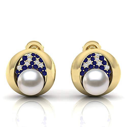 Exquisite Pearl Diamond & Blue Stone Studs Earrings-image-41