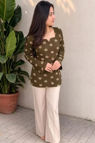 Image of FIRSTRAIN Women Printed Rayon Short Kurti | Soft Breathable Rayon Short Top for Office & Casual Use