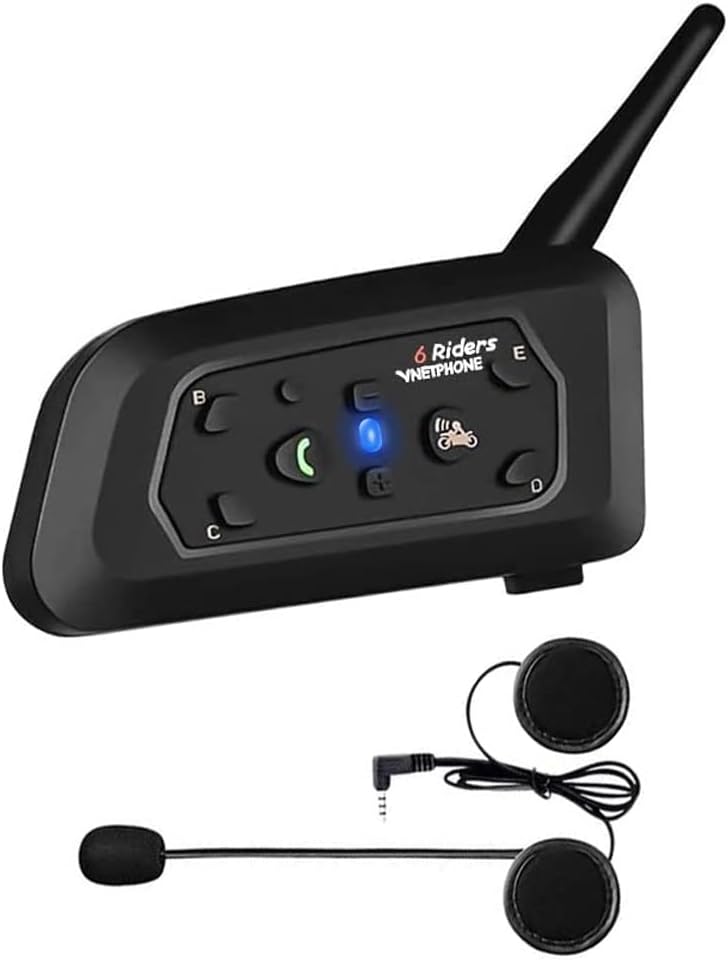 ESoku V6 Motorcycle Helmet Bluetooth Intercom,1200M Motorcycle Headset with Hands-Free Call and Noise Reduction Function, Connect Up to 6 Riders for Motorcycling Skiing and Climbing (1 Pack)