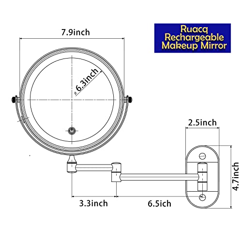 Ruacq Rechargeable Makeup Mirror Matte Black Double Sided Vanity Mirror With Lights Round 1X/10X Magnification 8 Inch Led Magnifying Mirror Stainless Steel And Zinc Alloy Modern Wall Mounted #TOP5