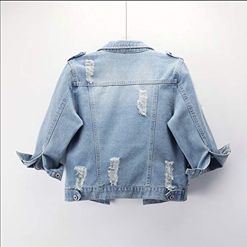 Songling Women's 3/4 Sleeve Short Denim Jacket Ripped Distressed Jean Coat(02 Light Blue,M) #TOP1