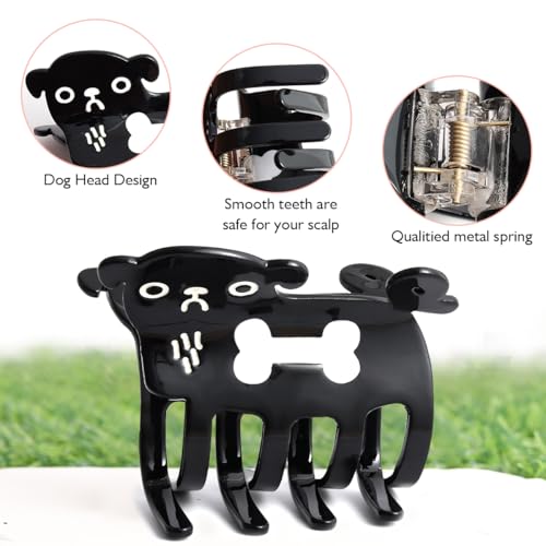 Black Dog Hair Clips,Small Dog Bone Hair Clips for Girls, Non-Slip Hair Catch Barrette Hair Accessory Acetate for Woman