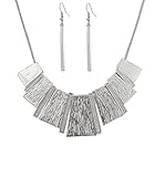 HSWE Statement Collar Necklace Bar Drop Earrings Set for Women Enamel Tricolor Bib Necklace Choker Necklace (Silver)