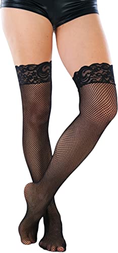 Image of ToBeInStyle Women's Wide Floral Lace Fishnet Thigh Hi Stockings