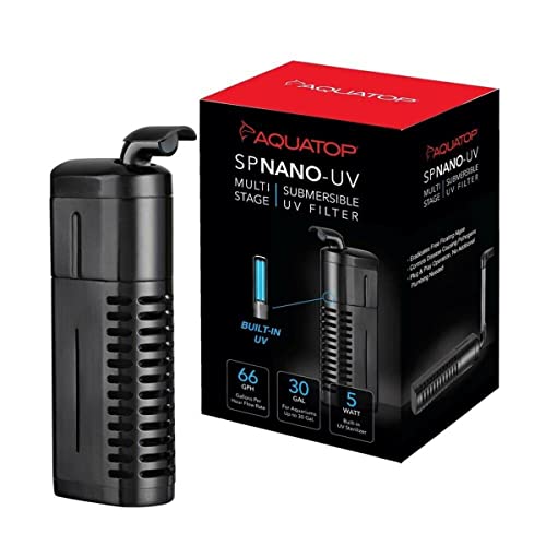 Aquatop 5W Submersible Nano UV Filter - for 10-30 Gallon Fish Tanks, 66 GPH, UV for Crystal Clear Water, Fresh & Saltwater Use, Aquarium Filters for Fish & Turtle Tanks, SPNANO-UV