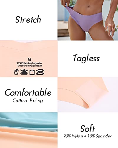 ROSYCORAL Women’s Seamless Underwear Soft Stretch Briefs Invisibles Hipster V Cut cheeky No Show Bikini Panties 5 pack XS-L4