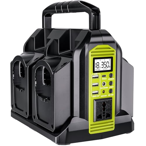 Image of Mewryytuo Power Inverter 4 Port for Ryobi 18V Battery, 350W Power Battery Inverter Pure Sine Wave, DC 18V to AC 110-120V and USB-A & USB-C Port for Camping, Jobsite, Emergency Backup (Tool Only)