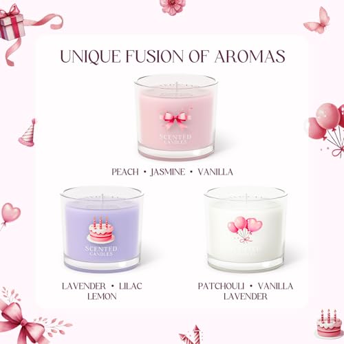 Image of CHILLFLAME Birthday Candles, Scented Candles Gift Set for Stress Relief, 3 Votive Candles for Women and Men, Birthday Candle Gifts for Women (Pink + Purple + White, 7 oz)