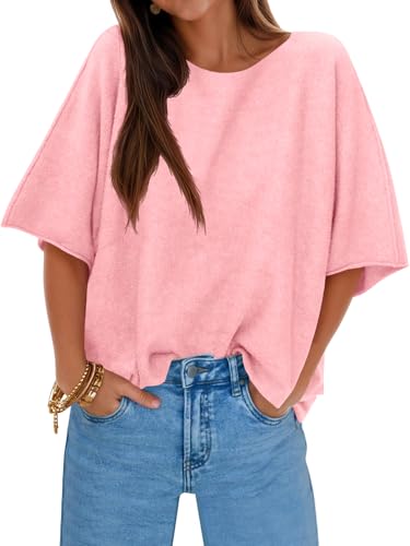 Image of Cicy Bell Womens Half Sleeve Sweaters Oversized Boat Neck Knitted Pullover Sweater Trendy Casual Loose Fit Fall Tops