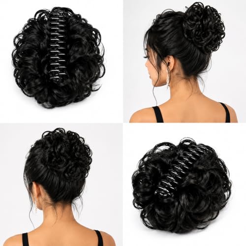 Image of Curly Hair Bun Claw Clip Extension for Women & Girls, Black
