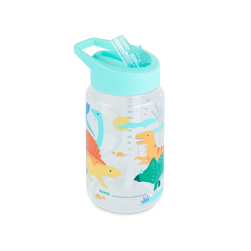 Miniland - Tritan Kids Bottle 450ml, Baby Water Bottle with Straw and Ergonomic Handle, Dishwasher Safe (Jurassic)