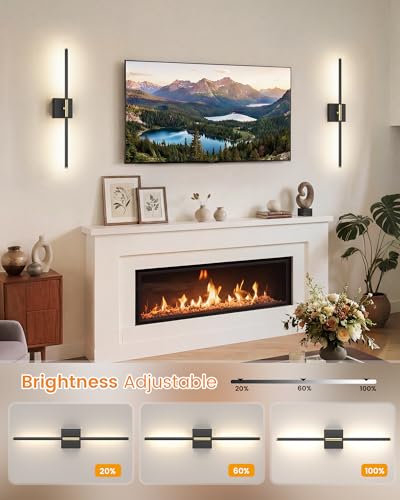 Image of 7800mAh Battery Operated Wall Sconces Set of Two, Rechargeable Wall Sconces with Remote, 360 Rotatable Battery Wall Sconce Decor, 27.6'' Wireless Wall Lights for Bedroom, Living Room(Black Gold)