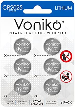 Voniko 3 Volt CR2025 Battery 6 Pack – CR 2025 Battery – CR 2025 Lithium Coin Batteries – 7 Years Shelf Life