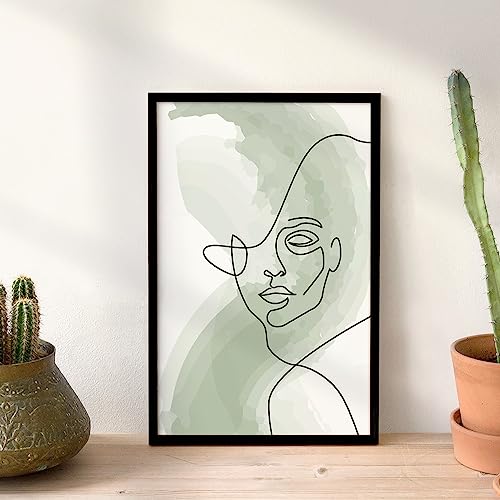 Image of Ritwika's Abstract Wall Art Of Outline Of Women Portrait Water Color Painting With Frame For Home Office Decor | Green And Black | Size 9.5 x 13.5 Inch, Set of 1 (01 - WOMEN)