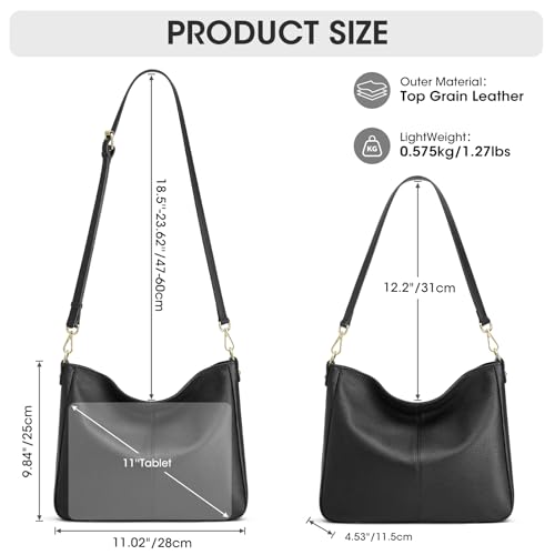 Image of Kattee Leather Purses, Hobo Crossbody Bag with 2 Straps | Soft pebbled leather hobo bag with 2 straps, roomy pockets, everyday style for work, shopping, travel, and outings.