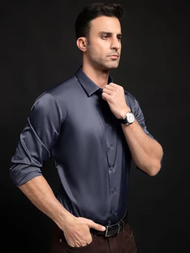 Image of IndoPrimo Men's Stylish Solid Satin Casual Shirt for Men Full Sleeve