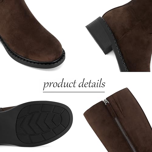 Image of Dsevht Black Knee High Boots for Women Faux Leather Elastic Low Heel Round Square Toe Side Zipper Fall Long Tall Boot