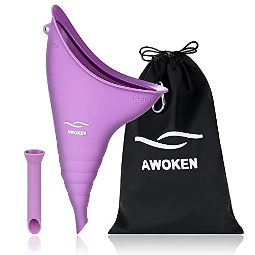 Female Urination Device for Women, Reusable Silicone Female Urinal for Women Standing Up Pee Funnel, Female Urinal with Drawstring Bags for Travel and Outdoor Camping (Purple)