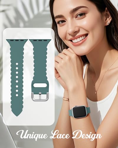 Sunnywoo Lace Sport Silicone Band Compatible with Apple Watch 38mm 40mm 41mm 42mm 44mm 45mm 46mm 49mm for Women, Soft Wristband Waterproof Replacement for iWatch Series Ultra 10 9 8 SE 7 6 5 4 3 2 1