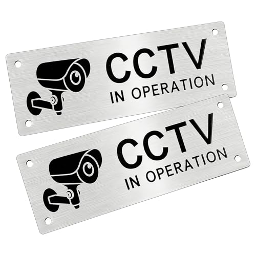 2 Pcs Pre-drilled Aluminium CCTV Sign CCTV in Operation Sign 24 HR Outdoor Waterproof luminum CCTV Signage with Self-Adhesive CCTV Sign for residential buildings retail stores etc(15x5cm)