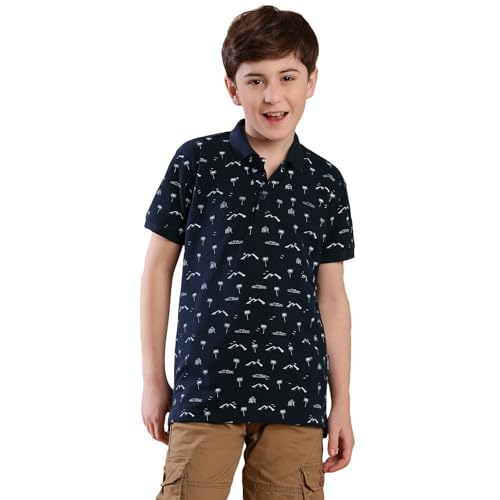 Image of Li'l Tomatoes Boys Cotton Pique Polo T-Shirt | Printed Half Sleeve Casual Summer Wear | Soft & Breathable Fabric | 7-16 Years