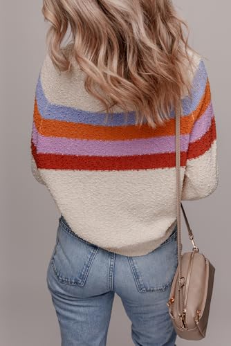 Urchics Jet Stream Striped Color Block Loose Sleeve Chic Sweater Pullover for Women2