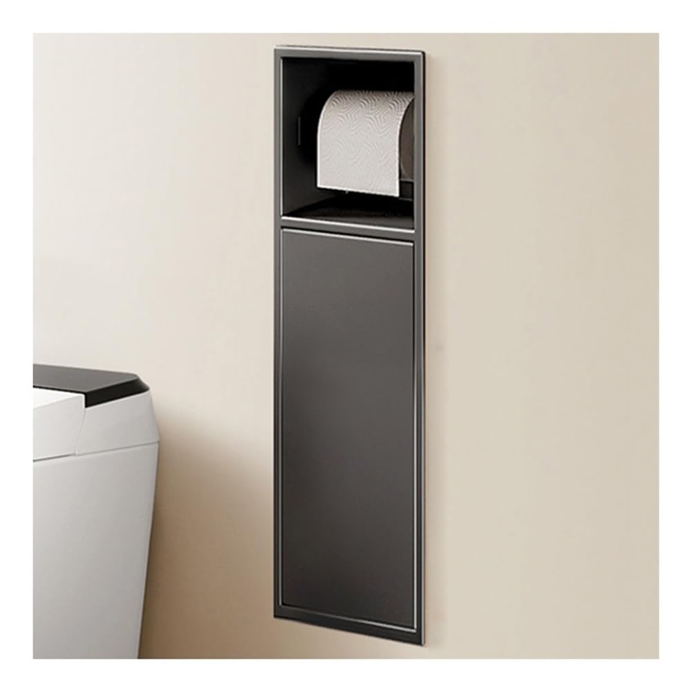 QUSYZD Modern Stainless Steel Shower Niche with Double Shelves and Trash Can Recessed Bathroom Storage Shelf,Black-70x28x13.5cm,Gray-60x16.5x12.5cm
