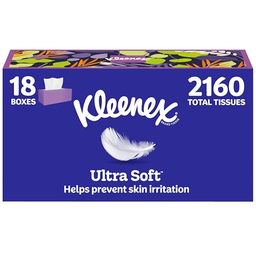 Image of Kleenex Ultra Soft Facial Tissues, 18 Flat Boxes, 120 Tissues per Box, 3-Ply (2,160 Total), Packaging May Vary