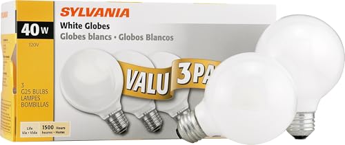 LEDVANCE 40 Watt Vanity Light Bulbs 3 Pack - Incandescent E26 Medium Base Globe Bulbs for Bathroom, Dimmable G25 Type G Round Vanity Bulbs 40W, 120V Soft White Warm White