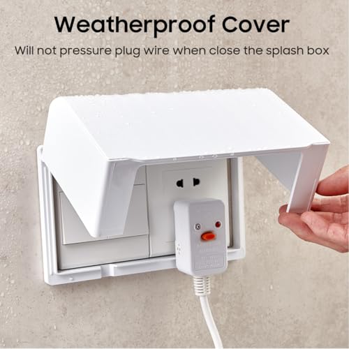 Image of Housoutil 2-Gang Waterproof Outlet Cover, Outdoor Plug Cover, Weatherproof Outlet Cover, Adhesive Outdoor Receptacle Cover, Receptacle Protector for for Home Improvement, 86 Type White