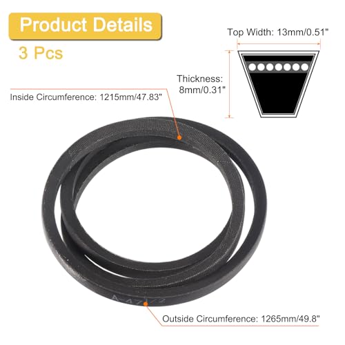 Image of uxcell 3 Pack A47 1 /2 Classic Wrapped V-Belt, 50 inch Outside Circumference Wrapped Industrial Rubber V-Belt A Profile V-Belt for Industrial Machinery Equipment, Black