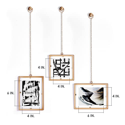Melannco Hanging Metal Chain Retangular Floating Frames, Gold Finish, Includes Hanging Hardware, Set Of 3 #TOP1