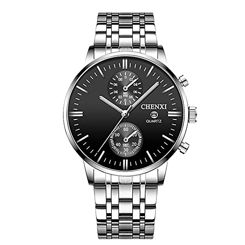 Montre Homme,Montre Bracelet pour Hommes Daffaires Noir Argenté,Bracelet en Acier Inoxydable,Etanche 30M,Aiguilles lumineuses,Date Automatique, Chronographe...