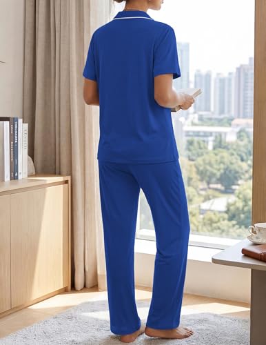 Image of ZMJ Womens Pajamas Sets 2 Piece Button Up Pj Sets Short Sleeve with Long Pant