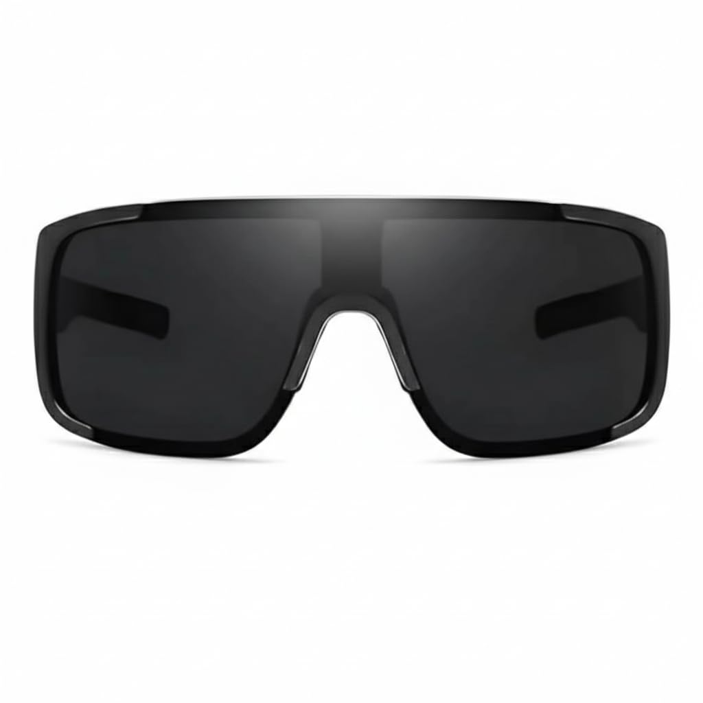 Spexy Sports Sunglasses, Black Shield Style, Oversized Wraparound Design, Dark Tinted Lens