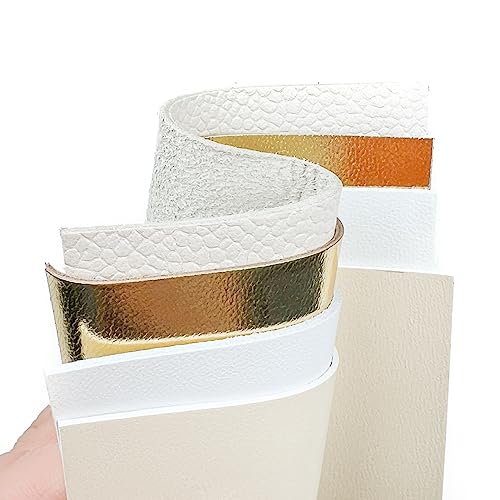 White Leather Fabric For Crafts: 4 Sheepskin Sheets Of White Suede Light Gold Metallic Leather Piece And White Lambskin Leather Hide 5X5In/12X12Cm #TOP6