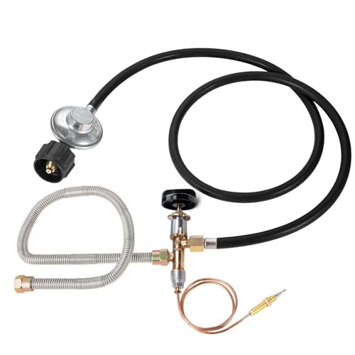 Drphiru Propane Gas Fire Pit Kit, 5FT Propane Hose with Regulator, Grill Replacement Parts,Fireplace Safety Valve Control System, Max 50000 BTU