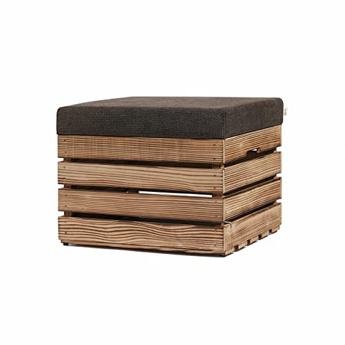 GrandBox Coffre-Siège en Bois 37x40x50cm Siège avec Coussin Rembourré, Banc de Rangement Intérieur - Pouf en Bois, Objet Versatile et Élégant - Flambé Lot de 1