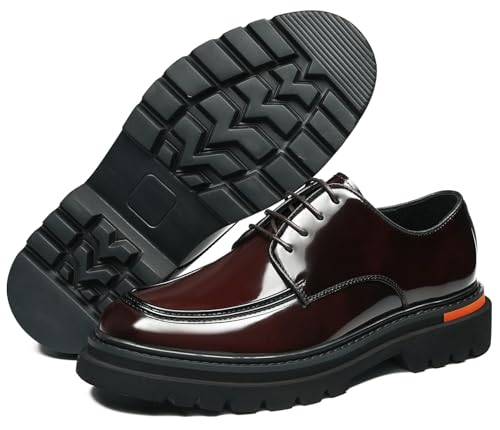 Santimon Men's Formal Dress Shoes Chunky Moc Toe Oxfords - Glossy Genuine Leather Platform Lace-Up Derby for Business Casual Prom Wedding4