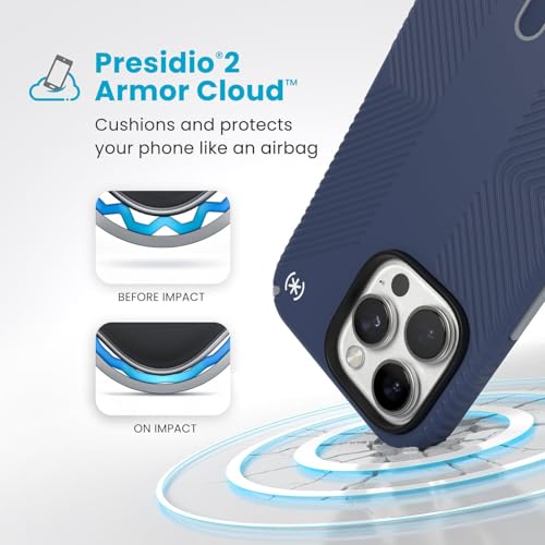 Image of Speck Presidio 2 Grip iPhone 16 Pro Max Case - MagSafe and ClickLock - Slim Coastal Blue /Dust Grey