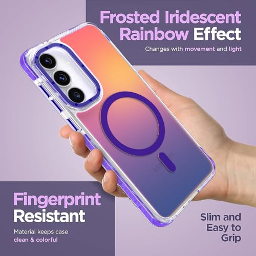 Image of Magnetic Case for Samsung Galaxy S25 FE 5G [Compatible with Magsafe] [Cute Fashion Fluorescent Design] [1 Screen Protector] Slim Translucent Matte Case for Galaxy S25 FE 5G 6.7 inch, Purple