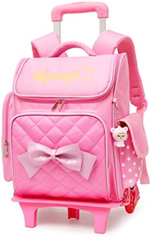 XHHWZB Rolling Backpack for Girls with Pencil Case&Lunch Bag School Bags Trolley Wheeled Backpacks (Color : Pink)