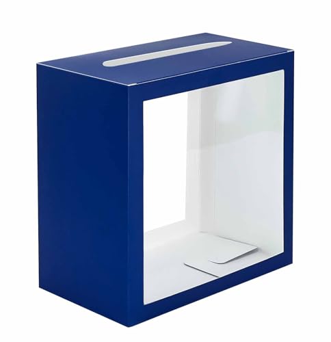 Image of SietDESEO Blue Card Box for Party with Clear Window Large Gift Card Box Holder for Wedding Reception Birthday Graduation Baby Shower Raffle Ticket Box