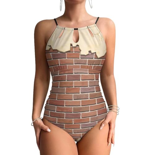Maillot de bain une pièce gainant effet ventre plat motif briques