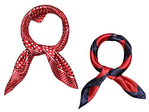 Allegra K 2Pcs 50cm Women Satin Printed Square Kerchief Hair Wrap Neck Scarf 50 * 50cm/19.69 * 19.69