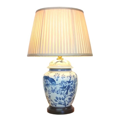 DOWNTON INTERIORS Blue White Bird Blossom Oriental Ceramic Porcelain Table Lamp (M11488) – Chinese Mandarin Style