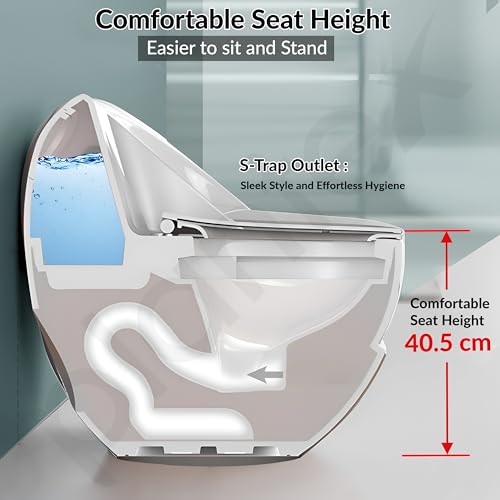 Image of Plantex Imported Ceramic Commode /Rimless 2D Siphonic Flush Western Toilet /Bathroom Commode with Soft Closing Toilet Seat Cover - S Trap (White & Grey)