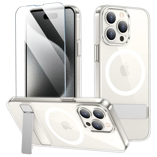 xiwxi for iPhone 15 Pro Case with Kickstand,[Magsafe-Compatible] Clear