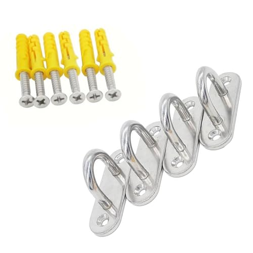 DOSERTY 4 ganchos de acero inoxidable para placa de ojo de hamaca, gancho de grapas con tornillos y tubos de expansión de plástico, anillos de grapas de techo